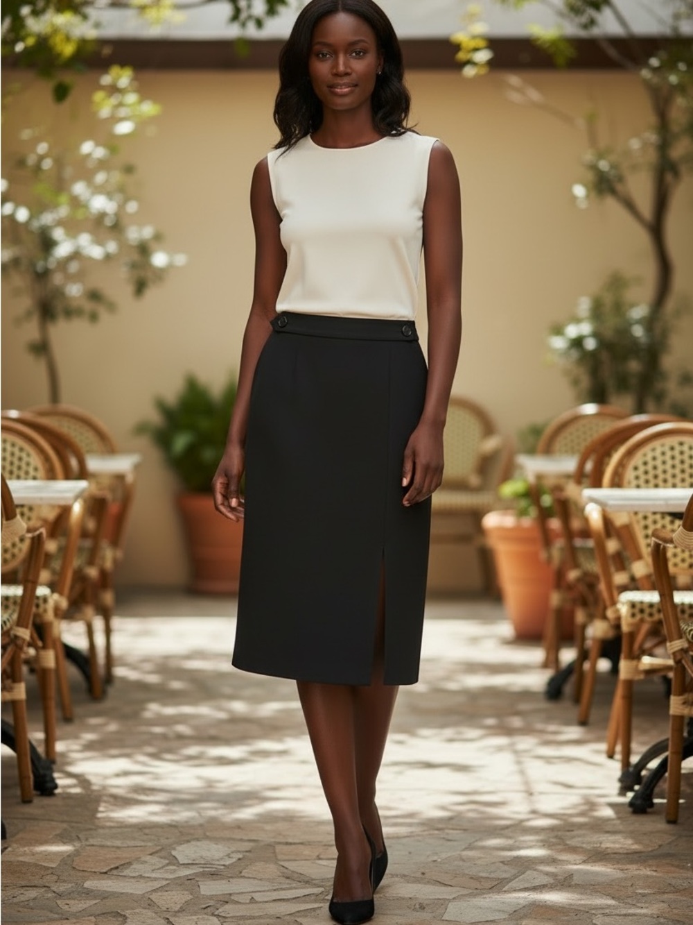 Tracy Reese Black Midi Pencil Skirt with Side Slit